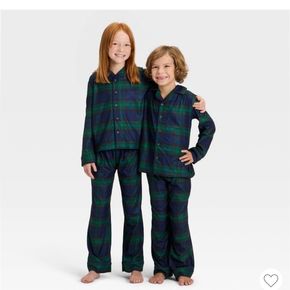 Wondershop Kids Plaid Pajama Set - Navy and Green, size medium